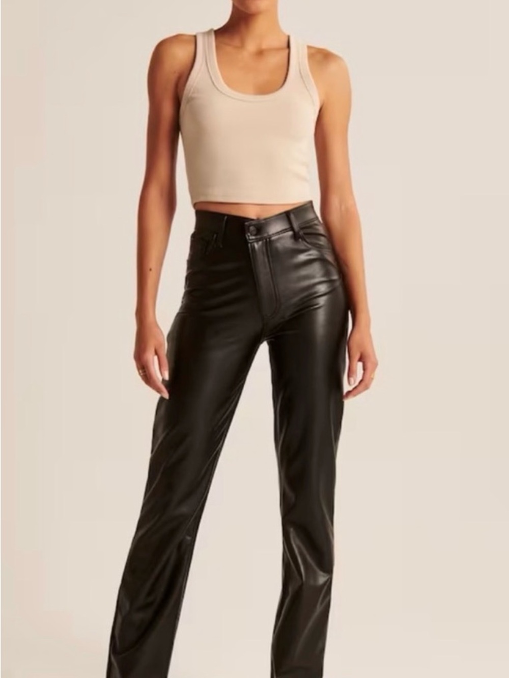 Abercrombie & Fitch High-Rise Black Faux Leather Straight Jeans
